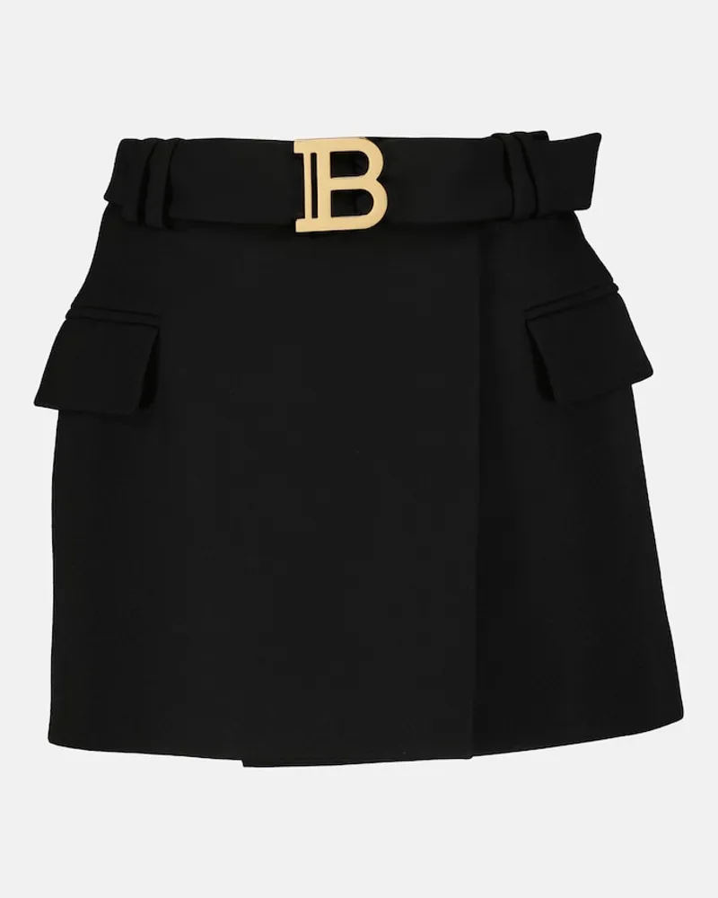 Balmain Minigonna in lana a vita bassa Nero