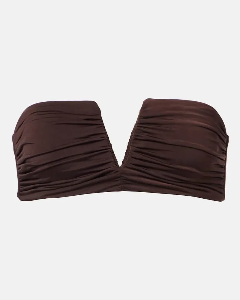 JADE SWIM Top bikini a fascia Clara con ruches Marrone