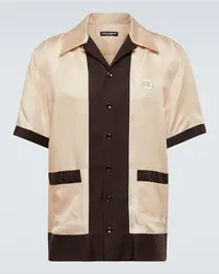 Dolce & Gabbana Camicia bowling in twill di seta Neutro