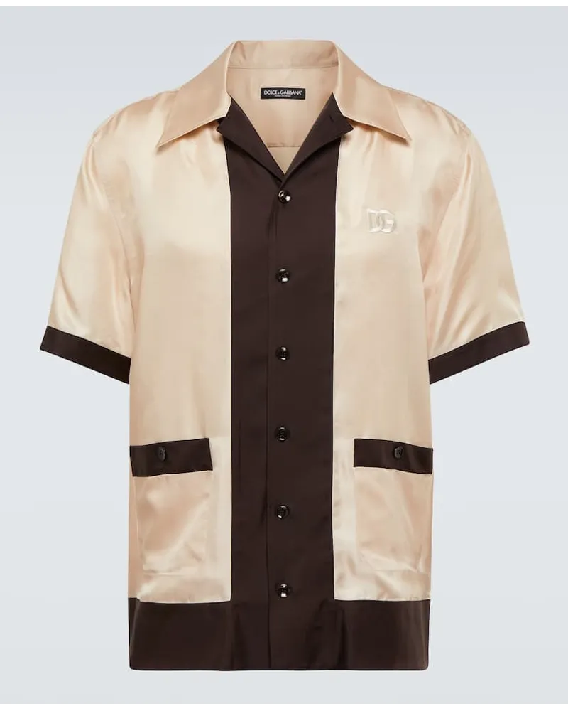 Dolce & Gabbana Camicia bowling in twill di seta Neutro