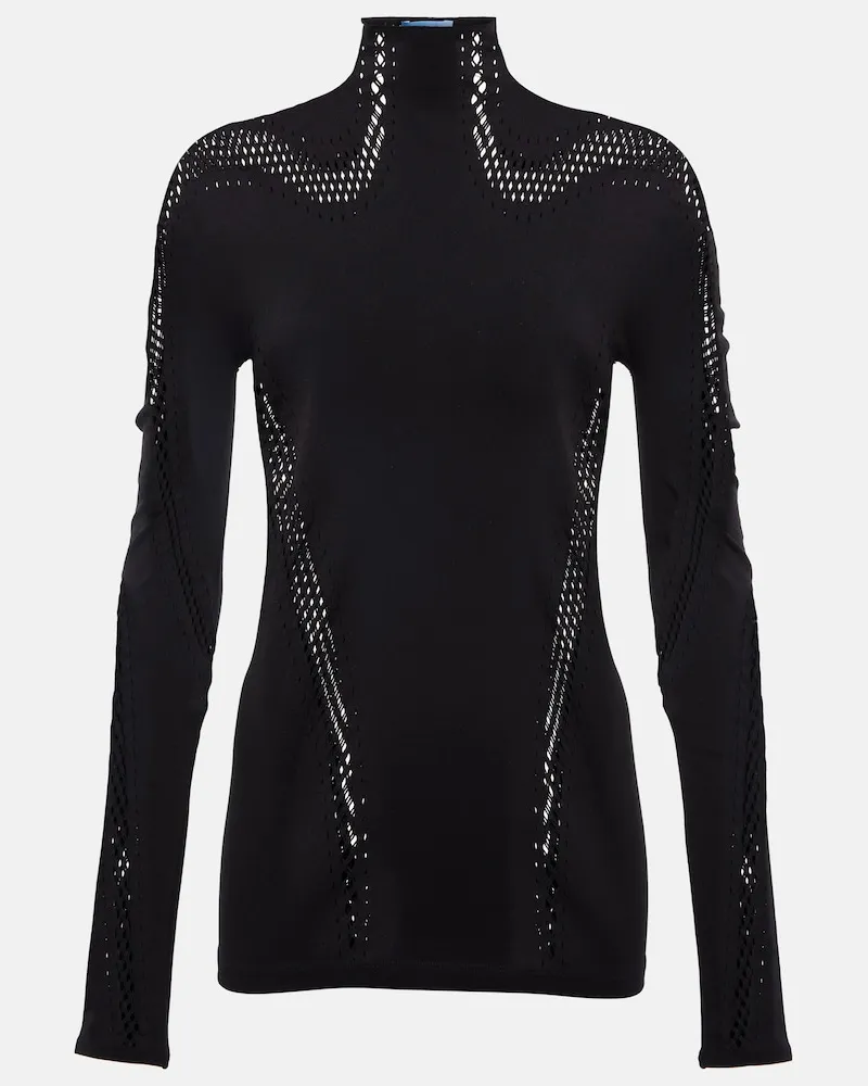 Thierry Mugler Top a collo alto in mesh traforato Nero