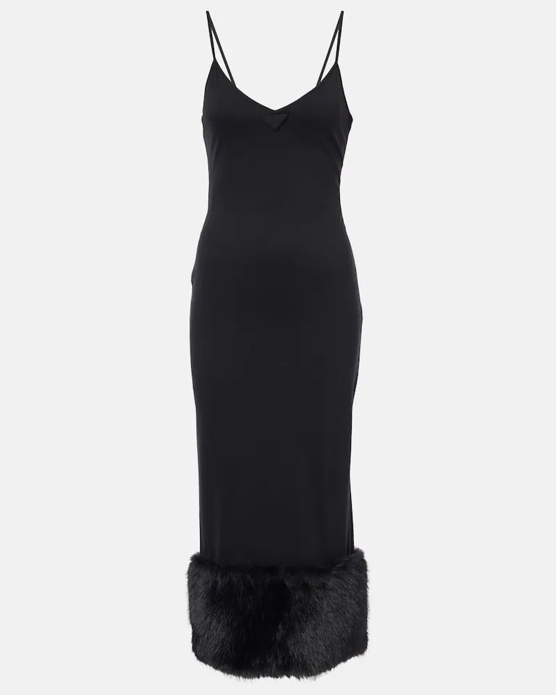 Prada Abito midi con shearling sintetico Nero