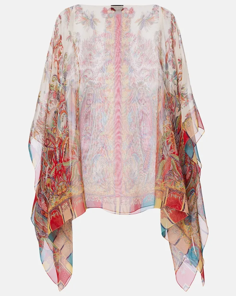 Etro Mantella in seta con stampa Multicolore