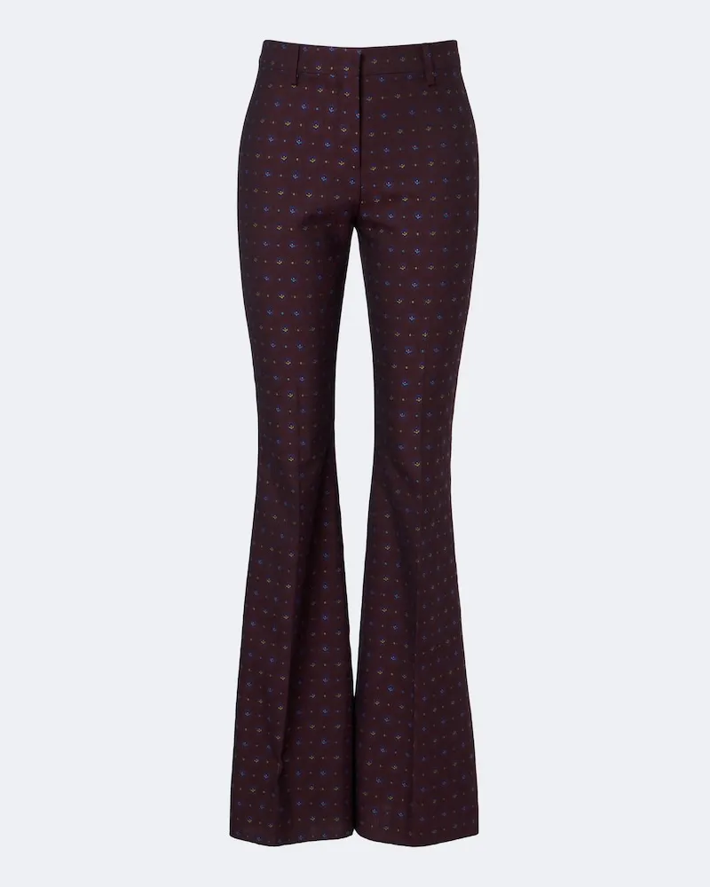 Etro Pantaloni flared in lana e cotone jacquard Borgogna