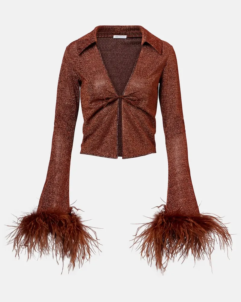 Oséree OsÃ©ree Blusa LumiÃ¨re Plumage rifinita con piume Marrone