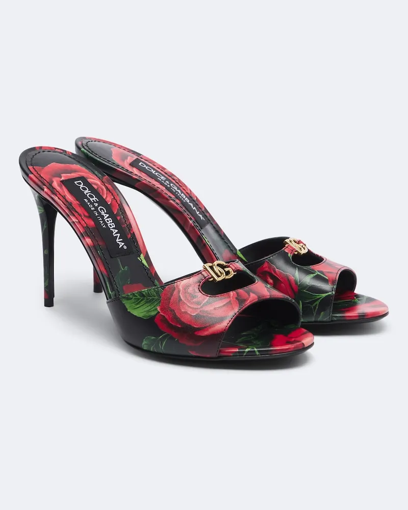 Dolce & Gabbana Mules DG in pelle con stampa floreale Rosso