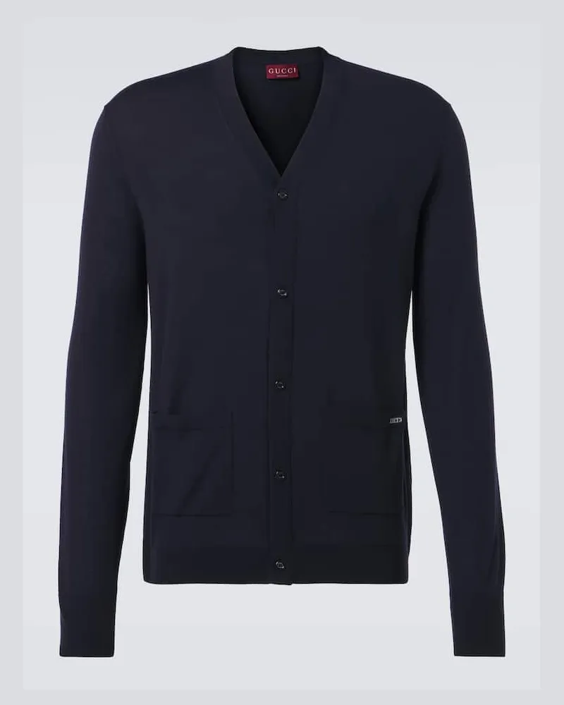 Gucci Cardigan in lana con logo Blu