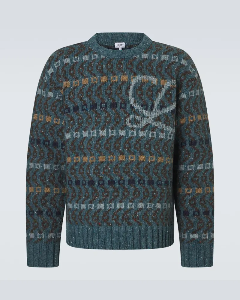 Loewe Pullover in misto lana con logo Blu