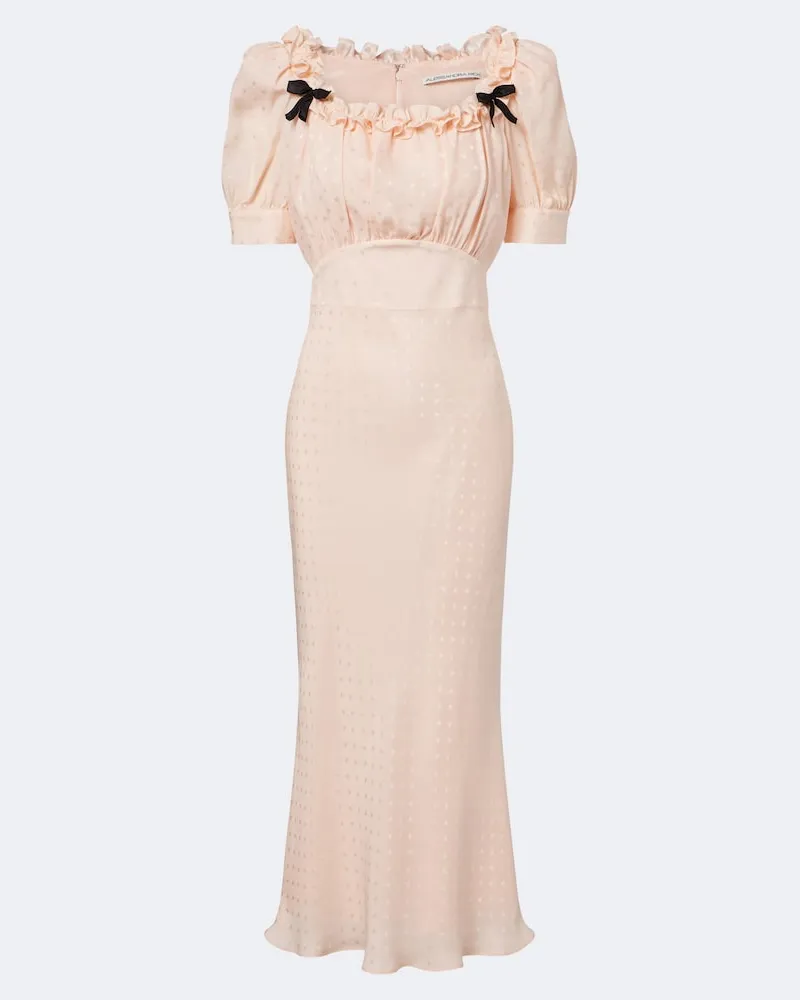 Alessandra Rich Abito midi in seta jacquard con fiocco Rosa