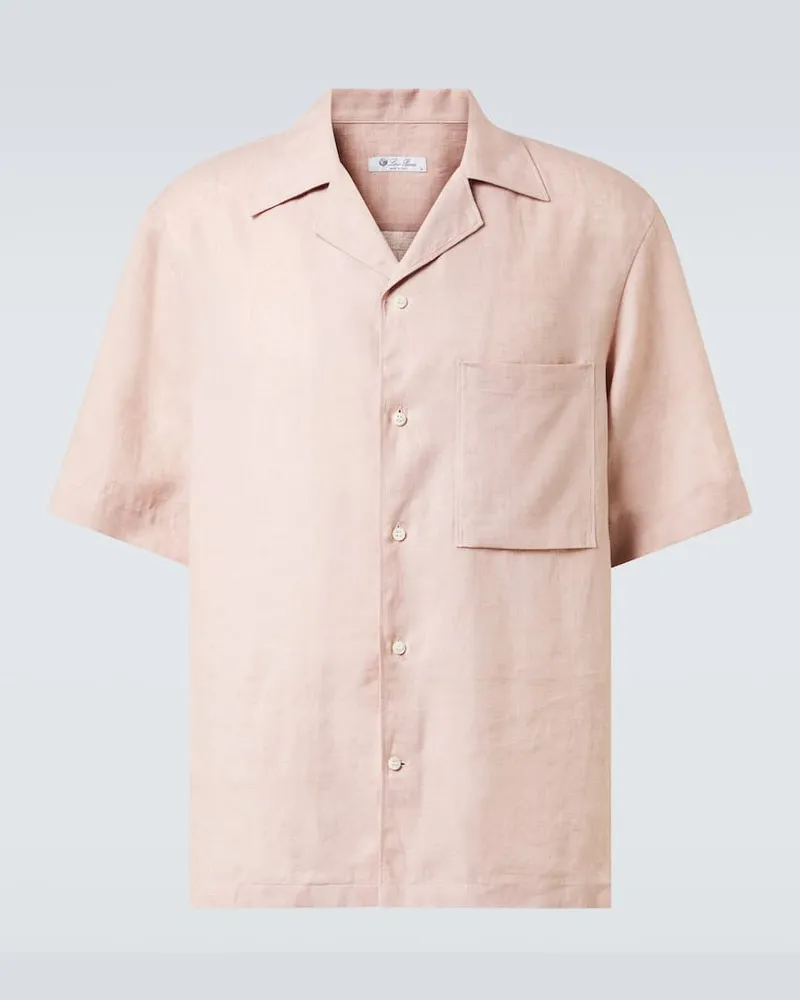 Loro Piana Camicia bowling Federico in lino Rosa