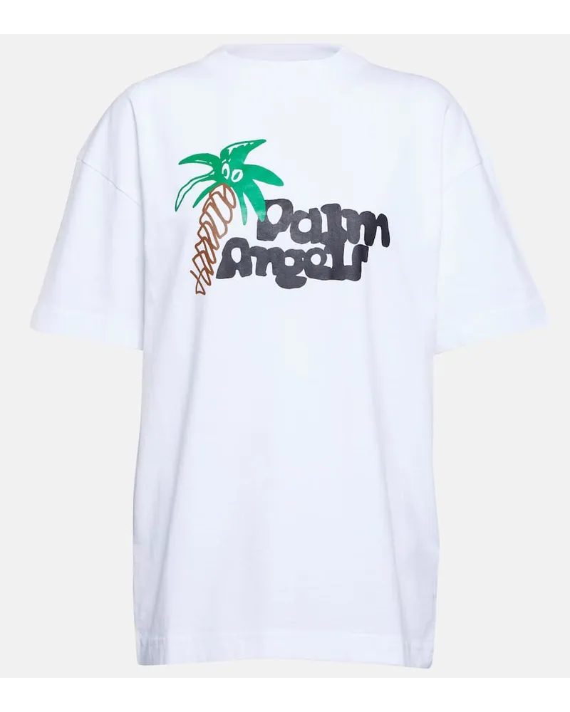 Palm Angels T-shirt in cotone con stampa e logo Bianco