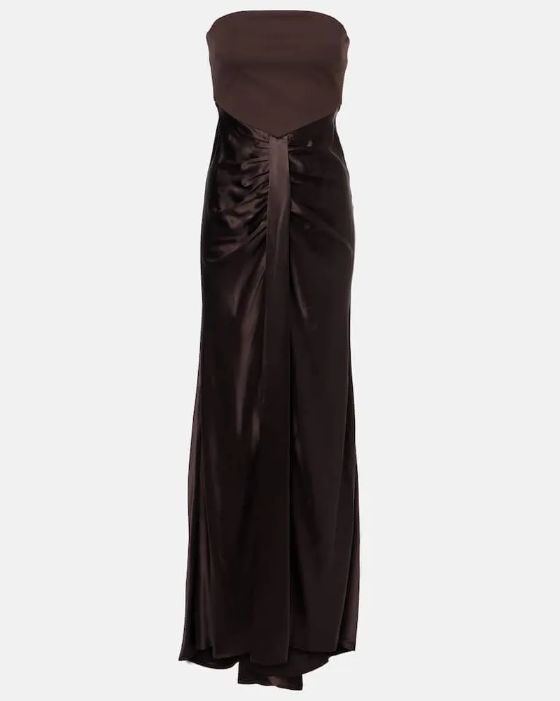 STAUD Abito midi Wayfaring senza spalline Marrone