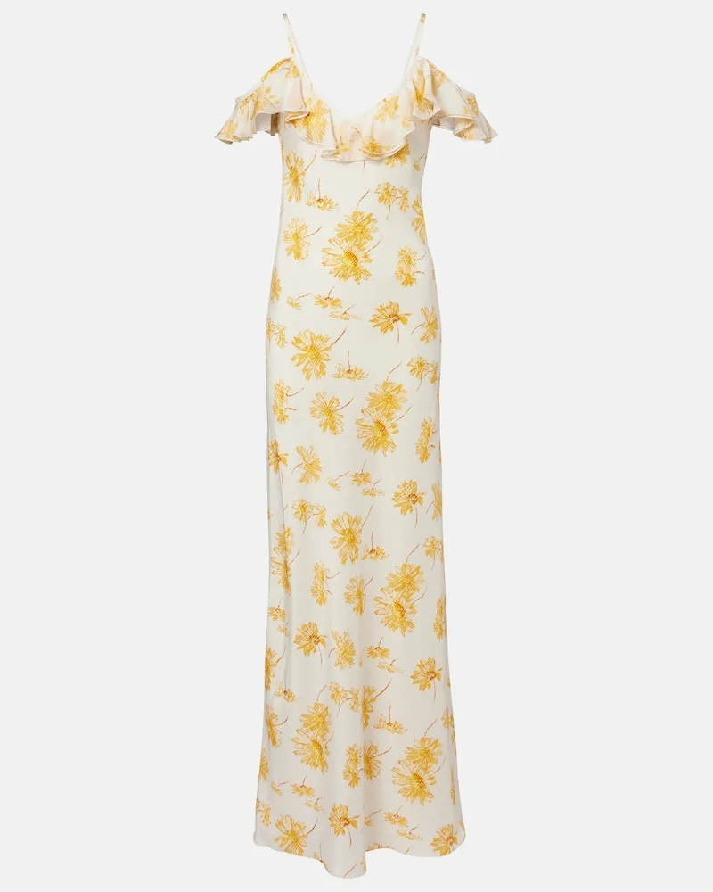Rodarte Abito lungo in seta con stampa floreale Giallo