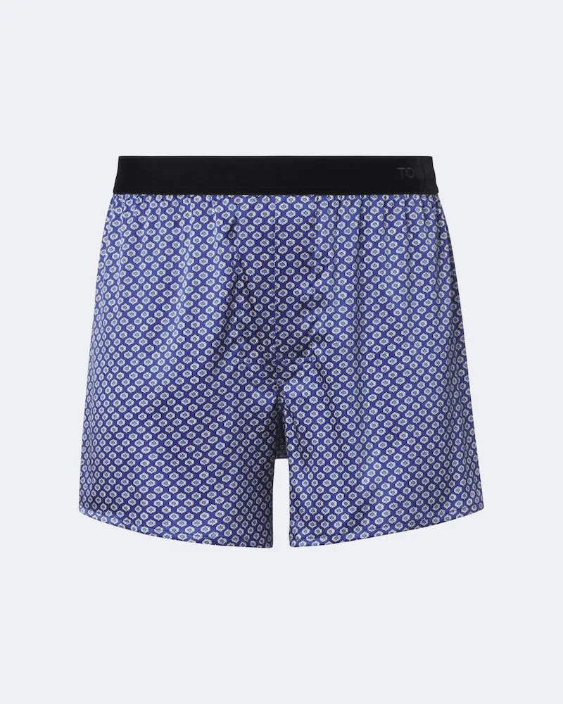 Tom Ford Boxer in misto seta con stampa Blu