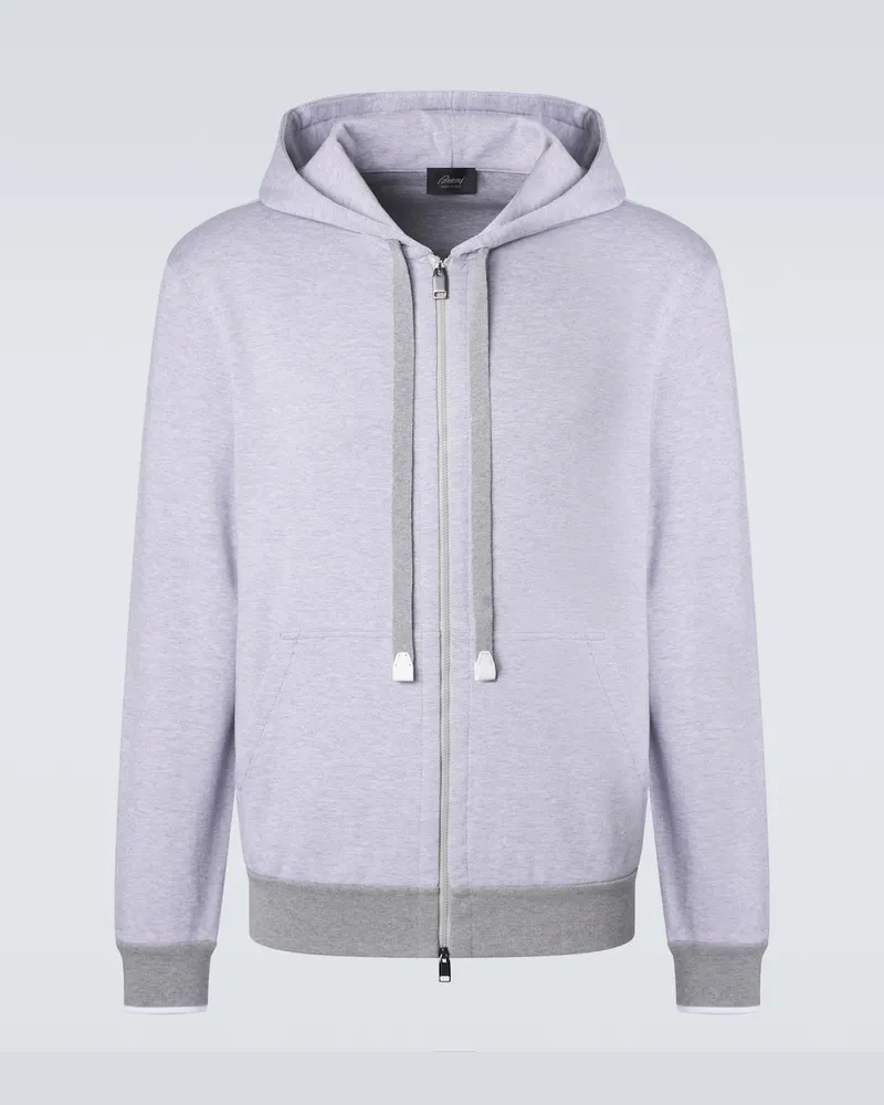 Brioni Felpa in misto cotone con zip e cappuccio Grigio