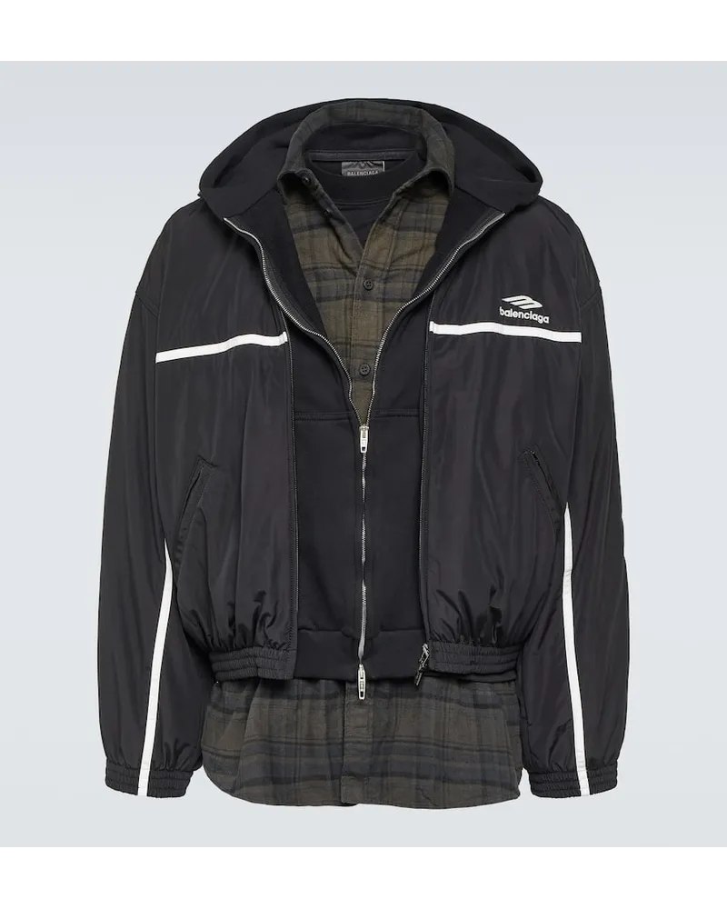 Balenciaga Felpa 3B Sports Icon in misto cotone con zip Nero