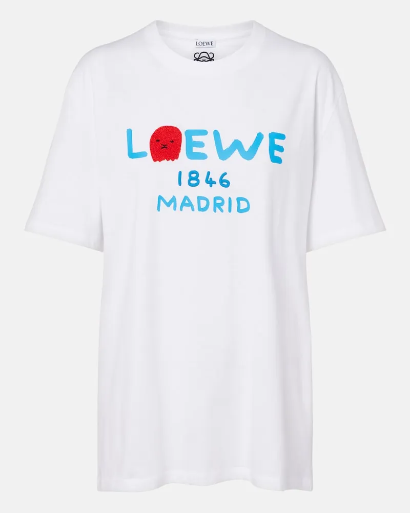Loewe T-shirt in jersey di cotone con logo Bianco