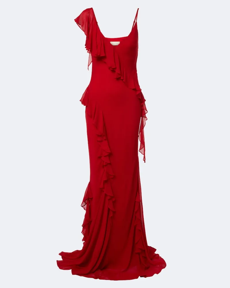 De La Vali Abito lungo Mayara in georgette con volant Rosso