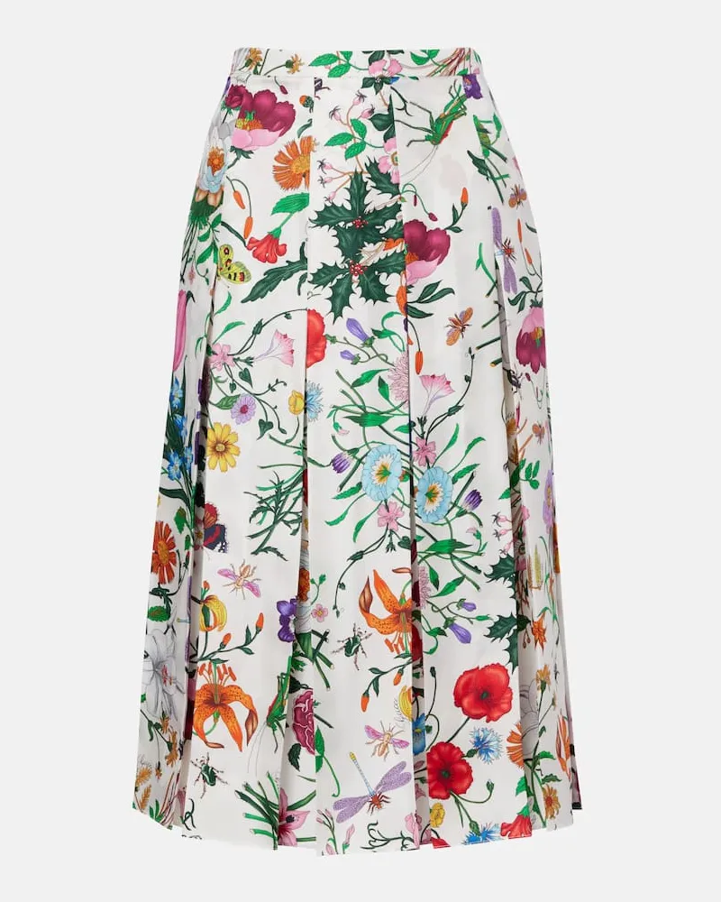 Gucci Gonna midi in twill di seta con stampa Bianco