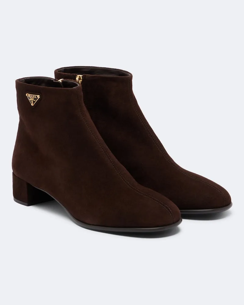 Prada Stivaletti in suede con logo Marrone
