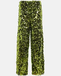 Oséree Oséree Pantaloni a gamba larga con paillettes Verde