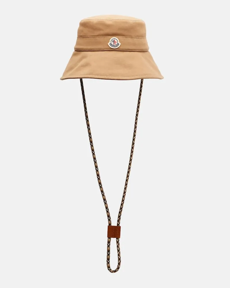 Moncler Cappello da pescatore in canvas di cotone con logo Marrone