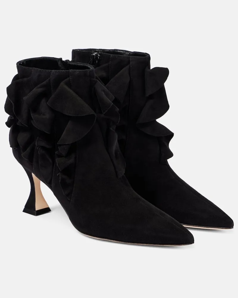 Manolo Blahnik Stivaletti in suede con volant Nero