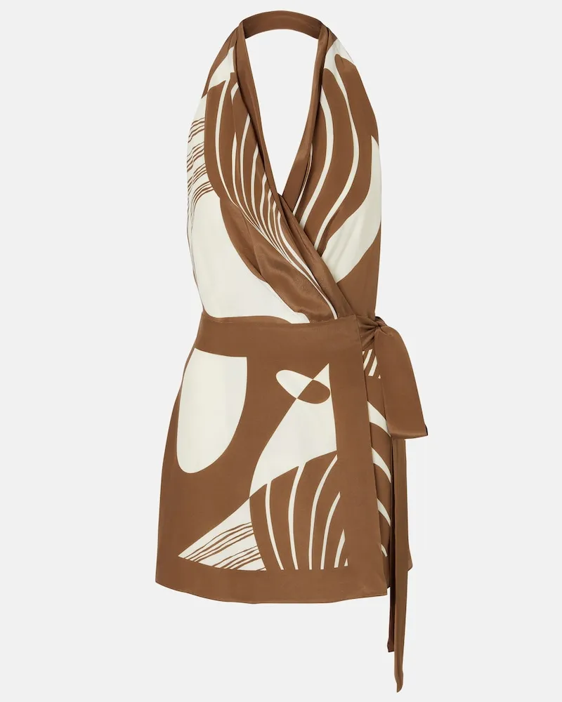 SIR Abito a portafoglio Almara in seta con stampa Marrone