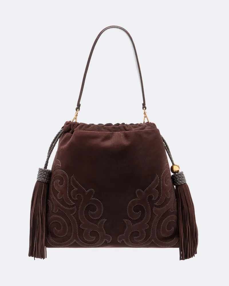 Etro Borsa a spalla Kalispera Medium in suede Marrone