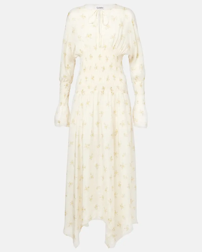 Ganni Abito lungo con stampa Beige