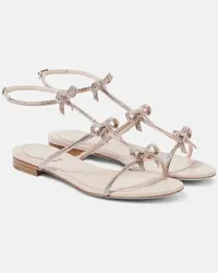 René Caovilla Sandali Caterina in pelle con cristalli Beige