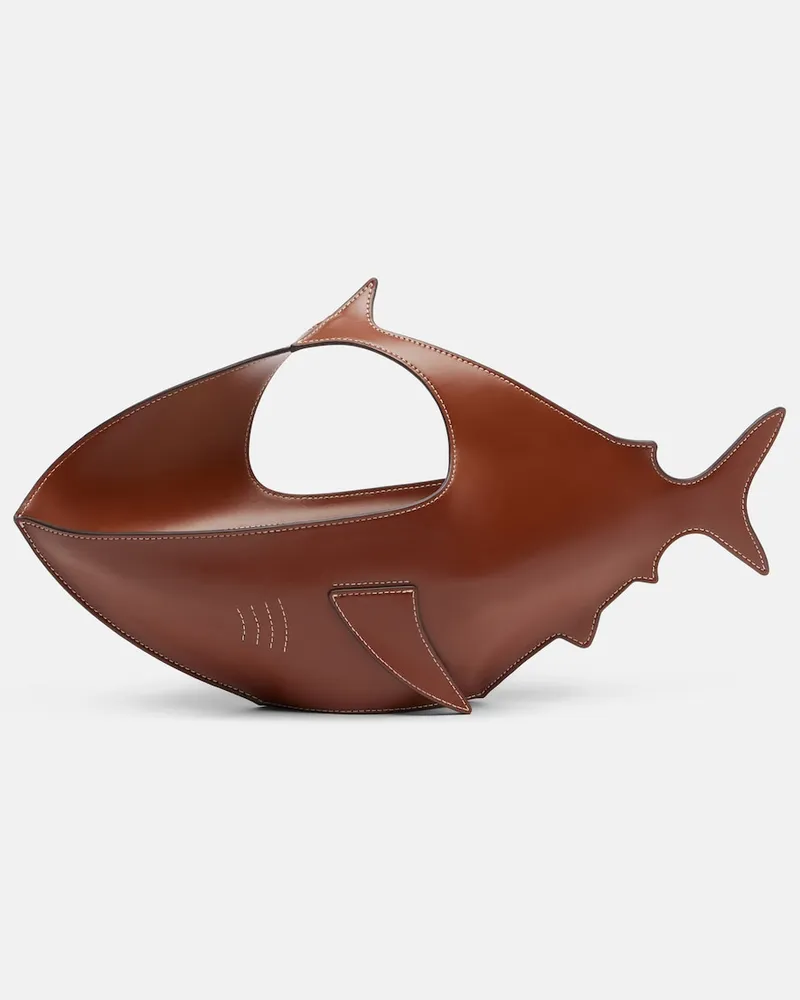 STAUD Borsa a mano Shark in pelle Marrone