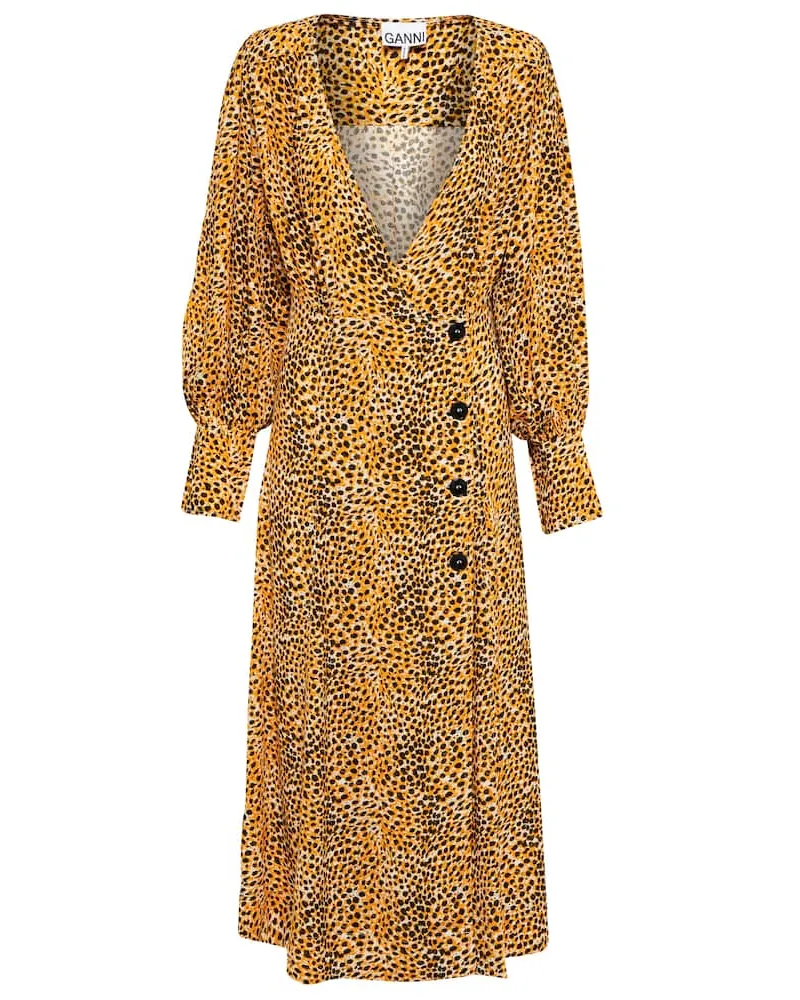 Ganni Abito midi in crÃªpe con stampa Multicolore