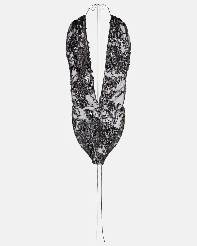 Victoria Beckham Body in tulle con paillettes Nero