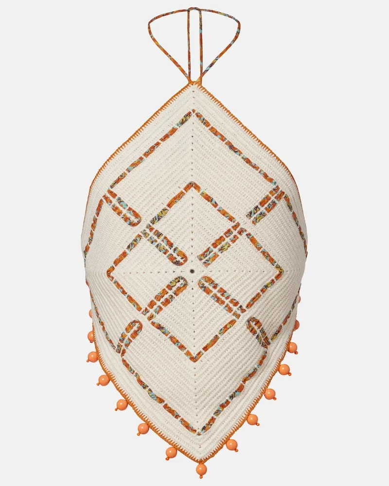 ALEMAIS AlÃ©mais Top Marva in cotone crochet con perline Bianco