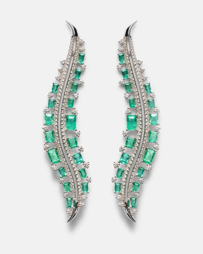 Ananya Orecchini Nazar Scatter in oro bianco 18kt con smeraldi e diamanti Argento