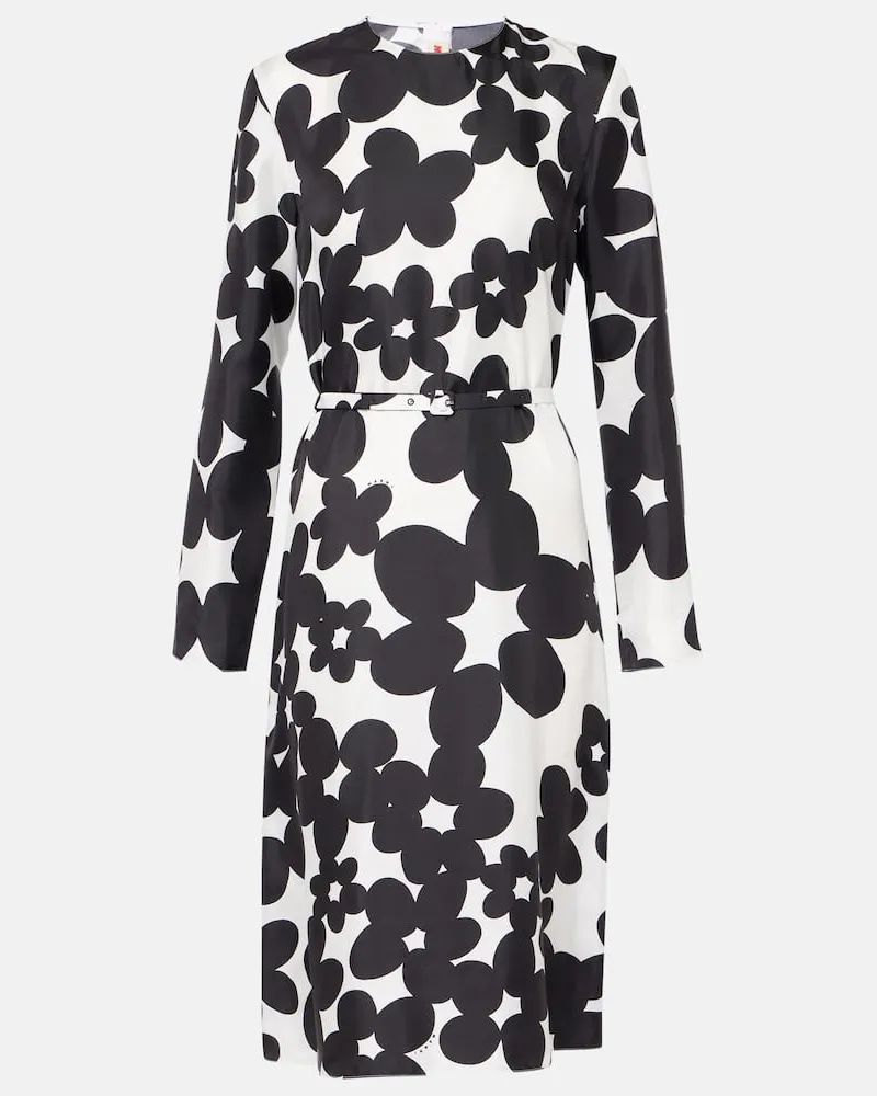 Marni Abito midi in seta con stampa Nero