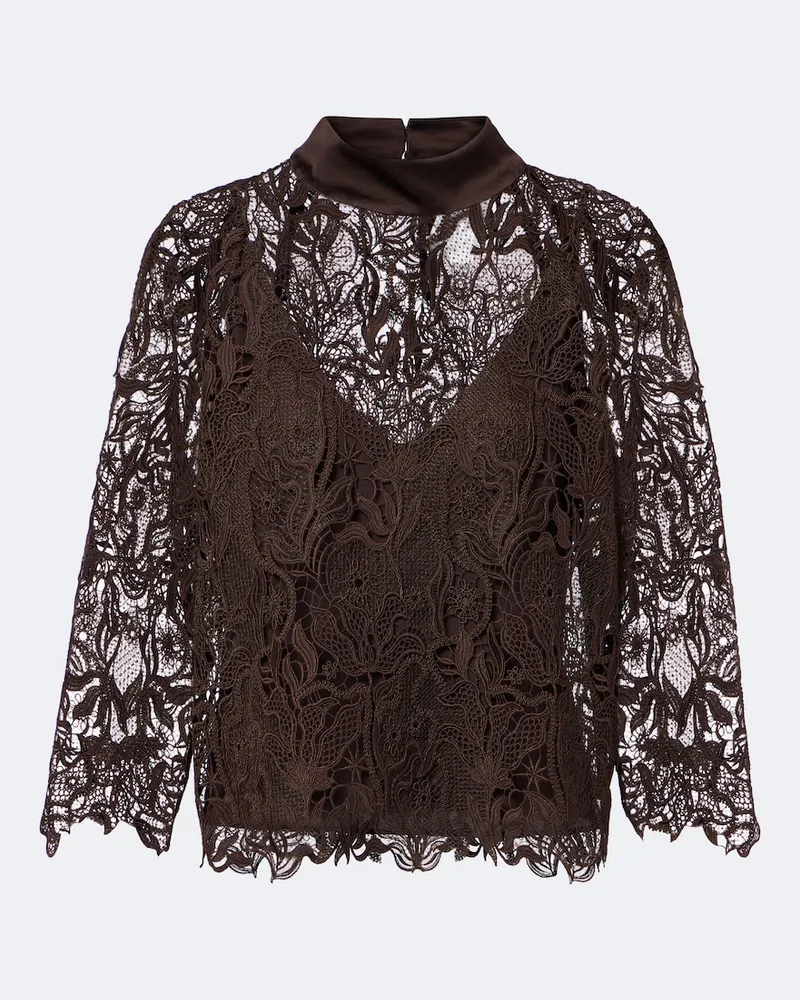 Max Mara Top in pizzo floreale Marrone