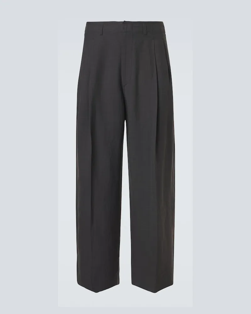 Christophe Lemaire Pantaloni a gamba larga in gabardine plissÃ Grigio