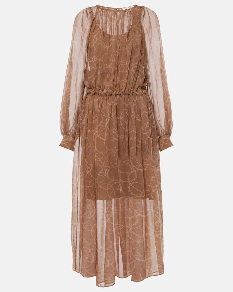 Max Mara Abito midi in georgette di seta Beige