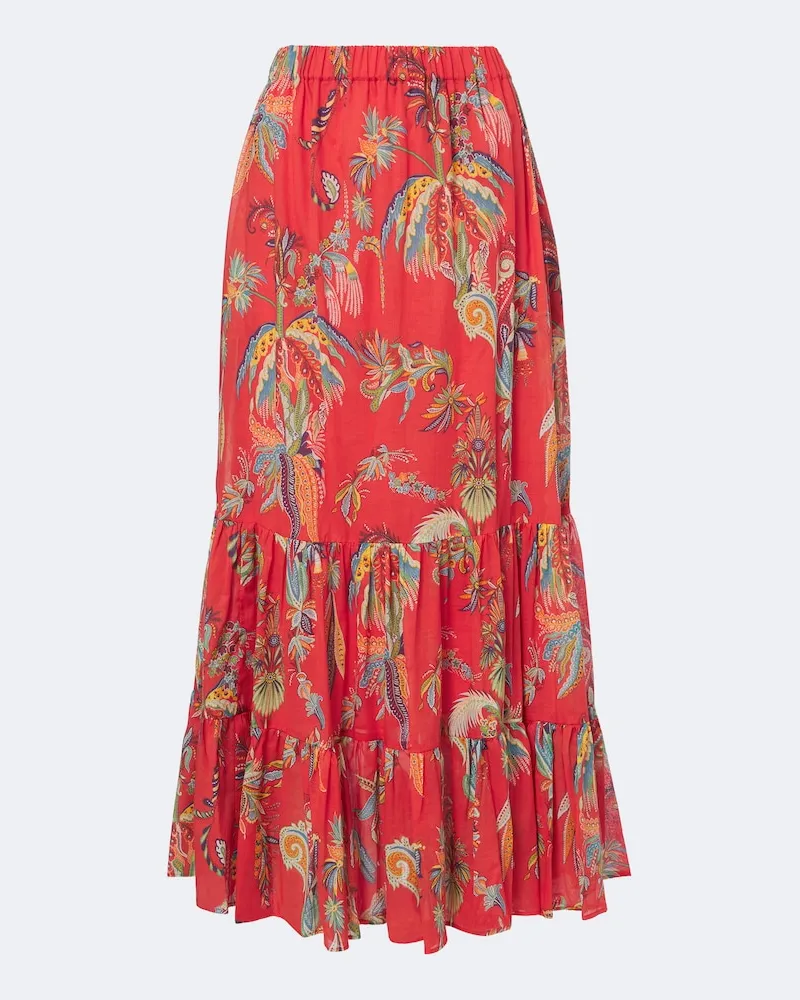Etro Gonna lunga in cotone con stampa Rosso