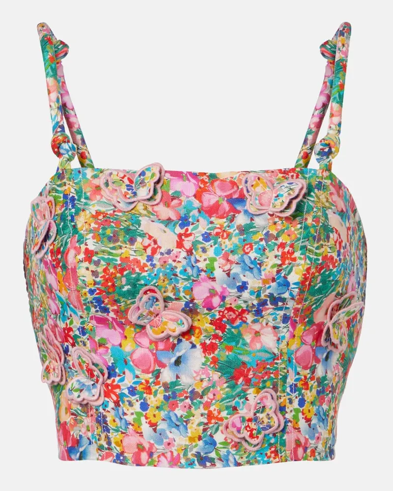 FARM Rio Top in lino con applicazioni Multicolore