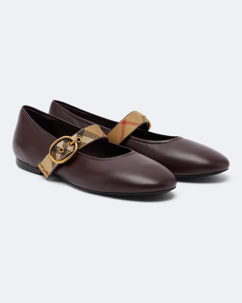 Burberry Ballerine Mary Jane Burberry Check in pelle Borgogna