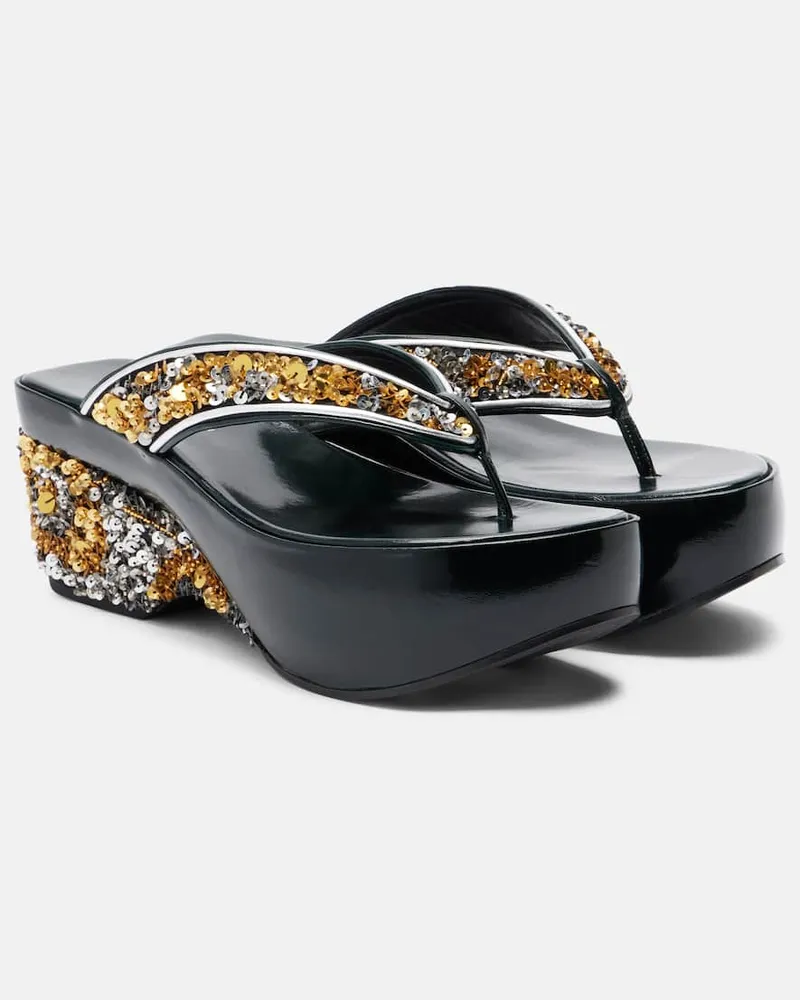 Dries van Noten Sandali infradito con zeppa e paillettes Nero
