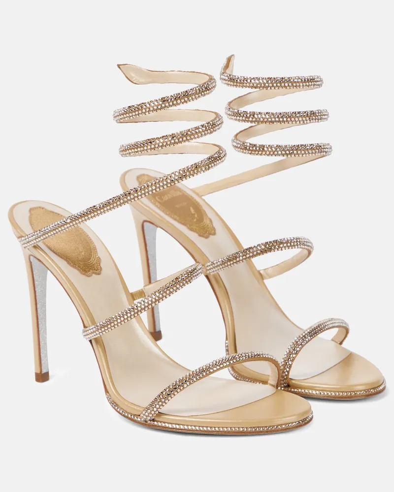 René Caovilla Sandali Cleo in pelle con cristalli Beige