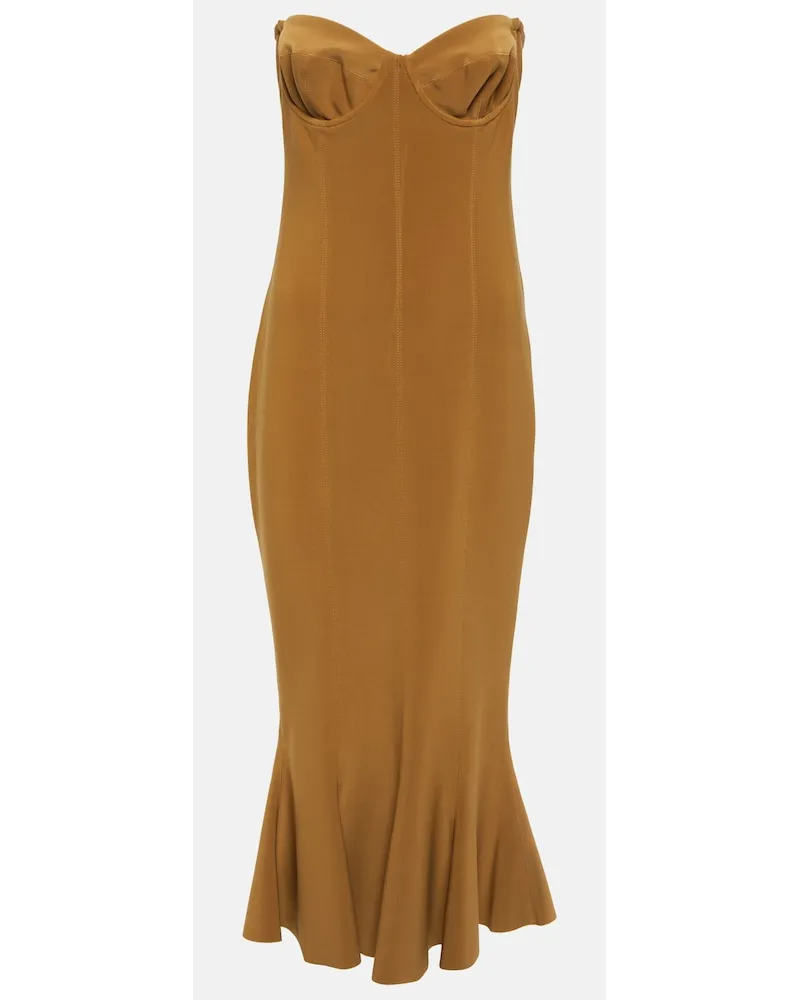 Norma Kamali Abito midi senza spalline Beige