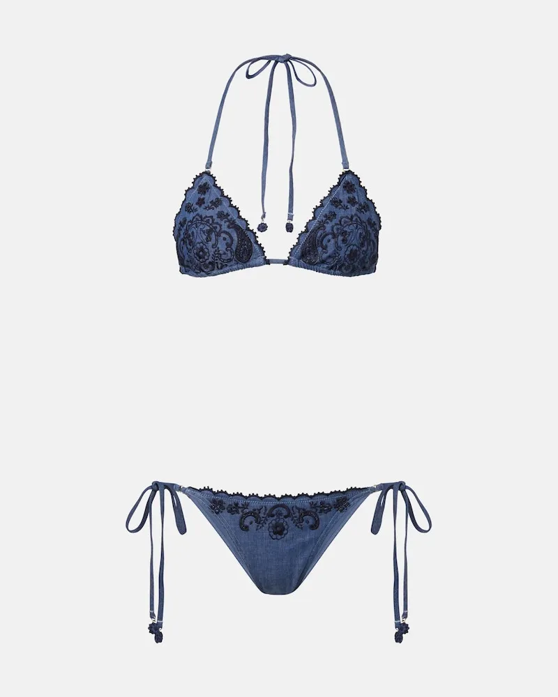 Zimmermann Bikini Aster in denim con ricamo Blu