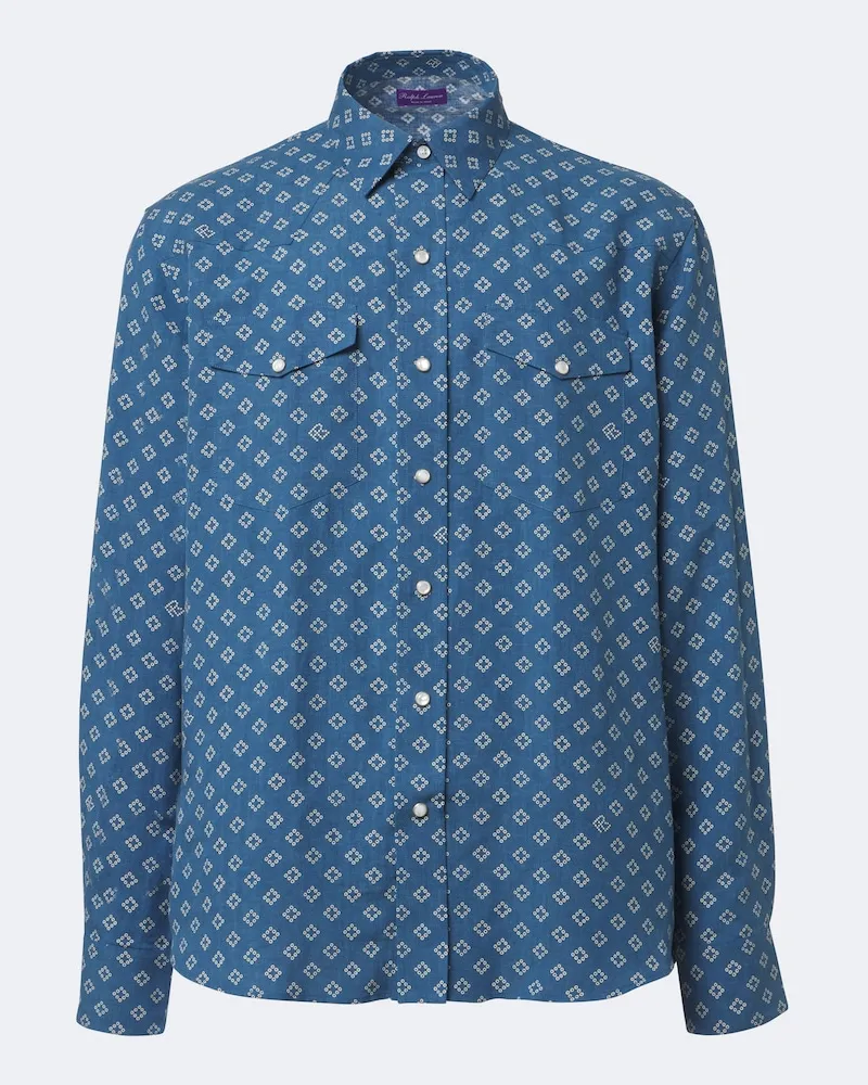Ralph Lauren Camicia in lino e seta con stampa Blu