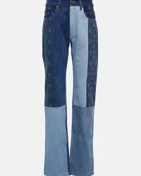 Marine Serre Jeans dritti Moonogram patchwork Blu