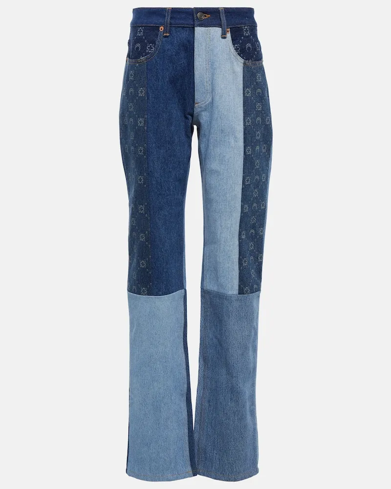 Marine Serre Jeans dritti Moonogram patchwork Blu